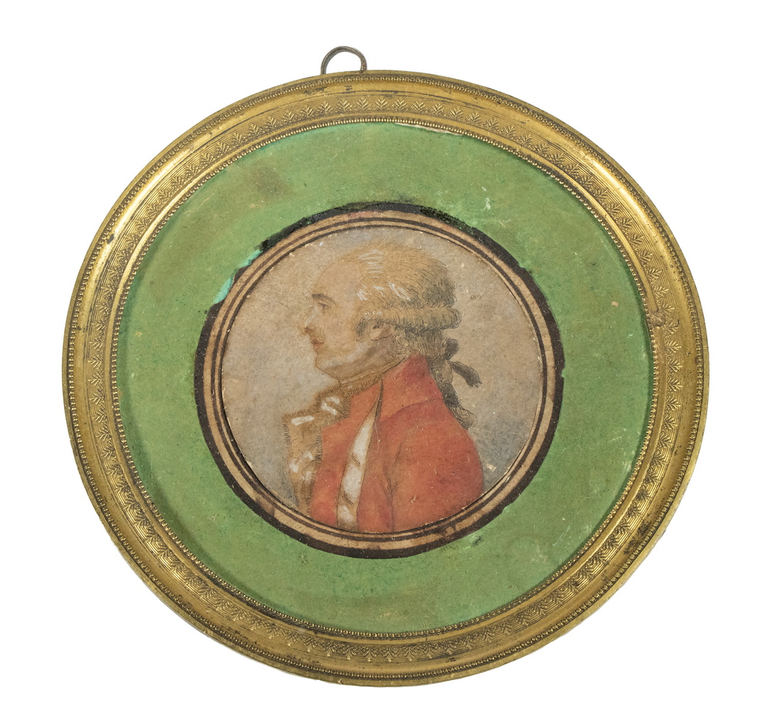 Appraisal: FRENCH TH C MINIATURE PORTRAIT Profile of an English Military