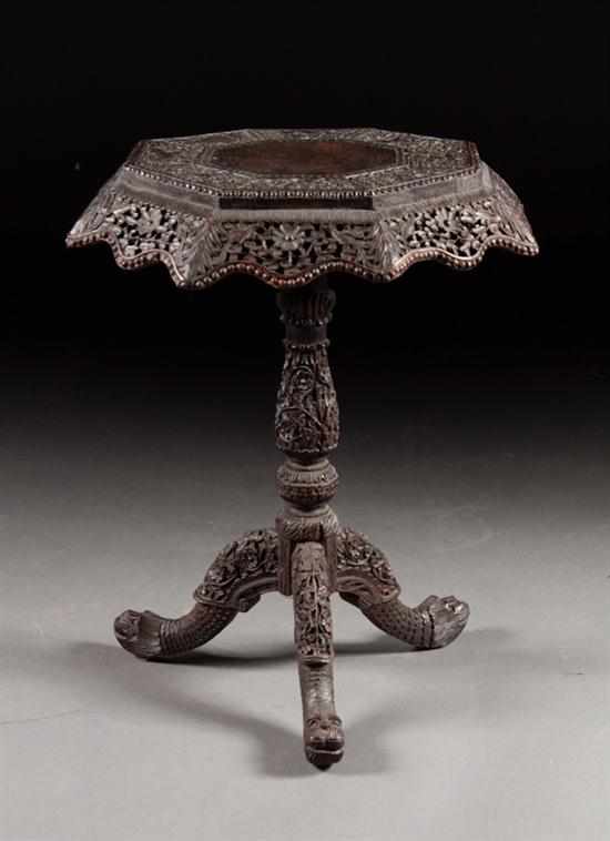 Appraisal: Burmese carved wood fern stand reticulated carved top with vine