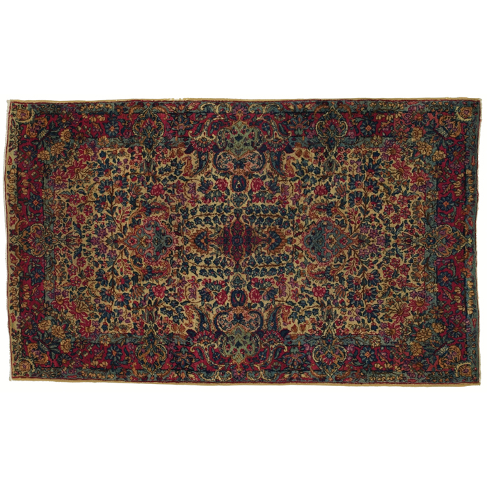 Appraisal: Persian Kerman rug c floral design with a red border