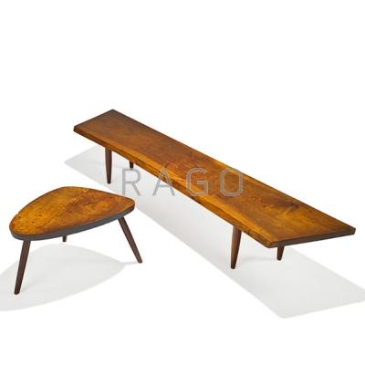 Appraisal: GEORGE NAKASHIMA NAKASHIMA STUDIOS Walnut Q bench and plank stool