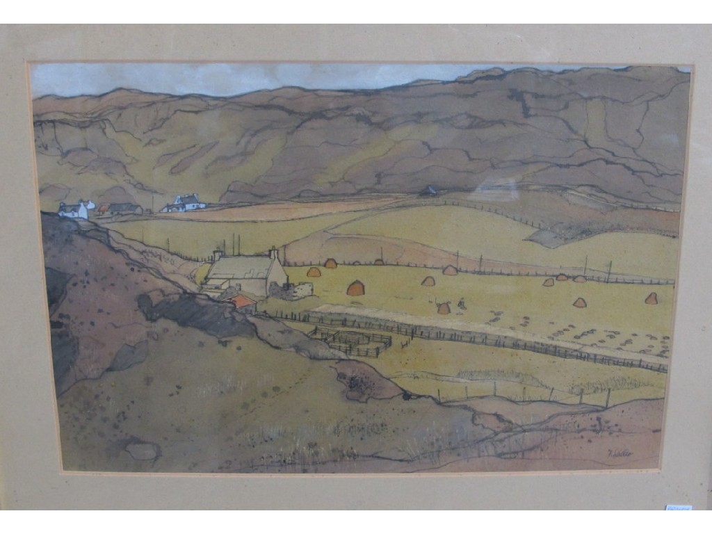 Appraisal: FRANCES WALKER Pen and wash 'Croft Fields on Colonsay' signed