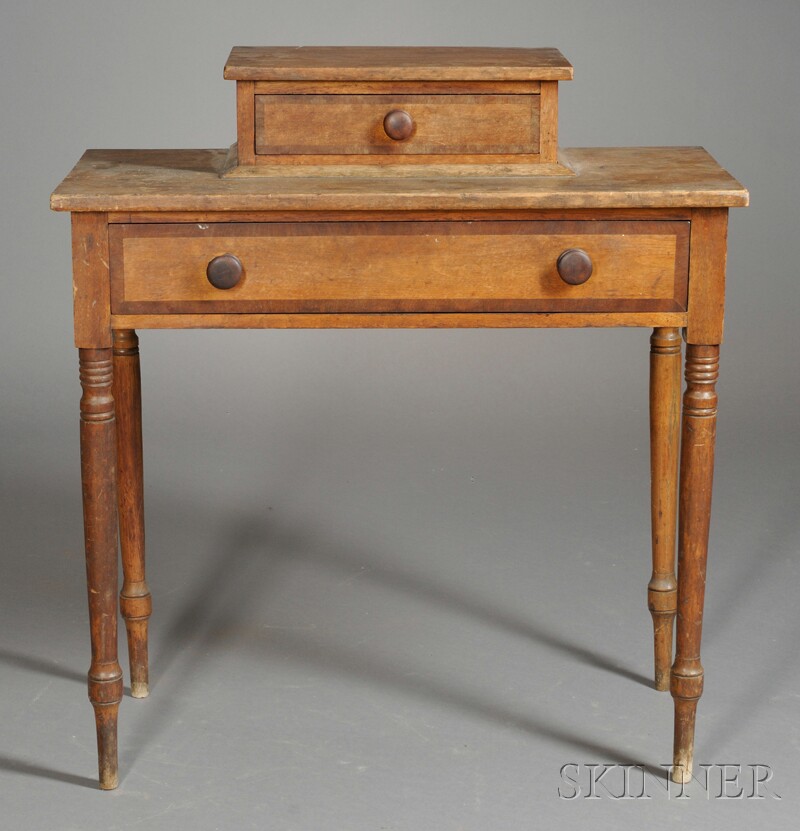 Appraisal: Inlaid Cherry Dressing Table probably New England c two-tiered top