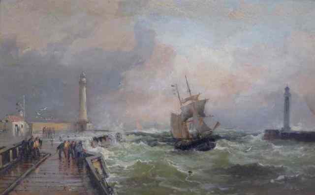 Appraisal: ROE Robert E O B of Stormy Harbor Scene Signed