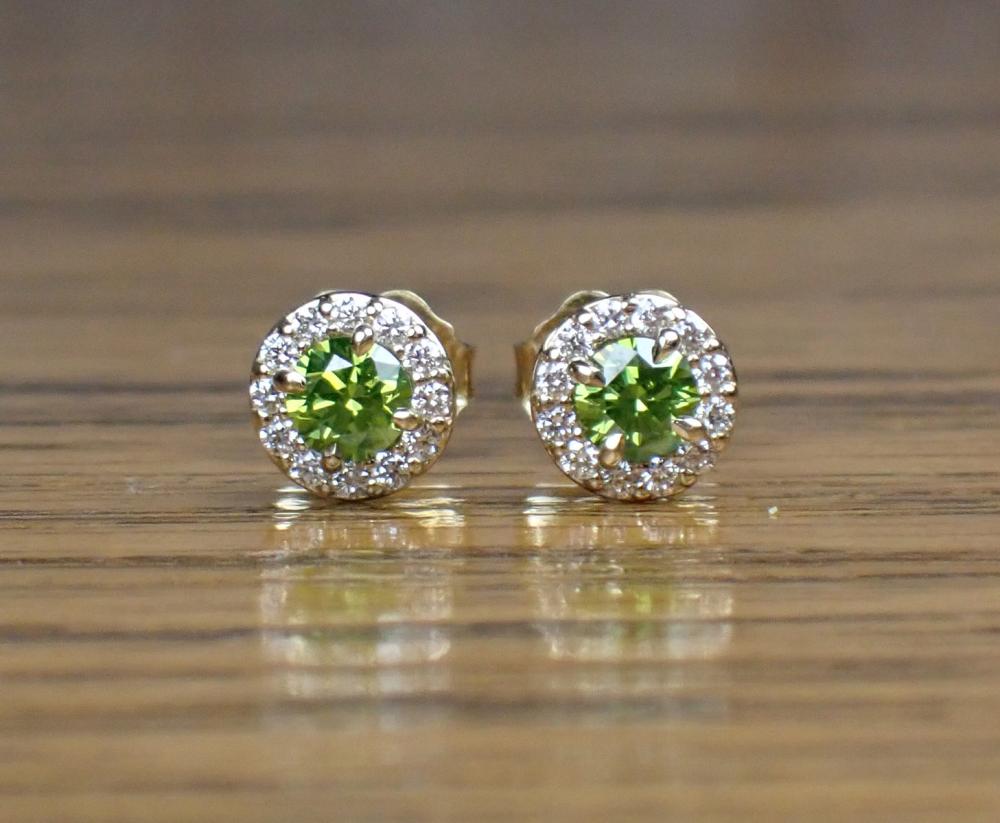 Appraisal: PAIR OF FANCY GREEN DIAMOND EAR STUDS each k yellow