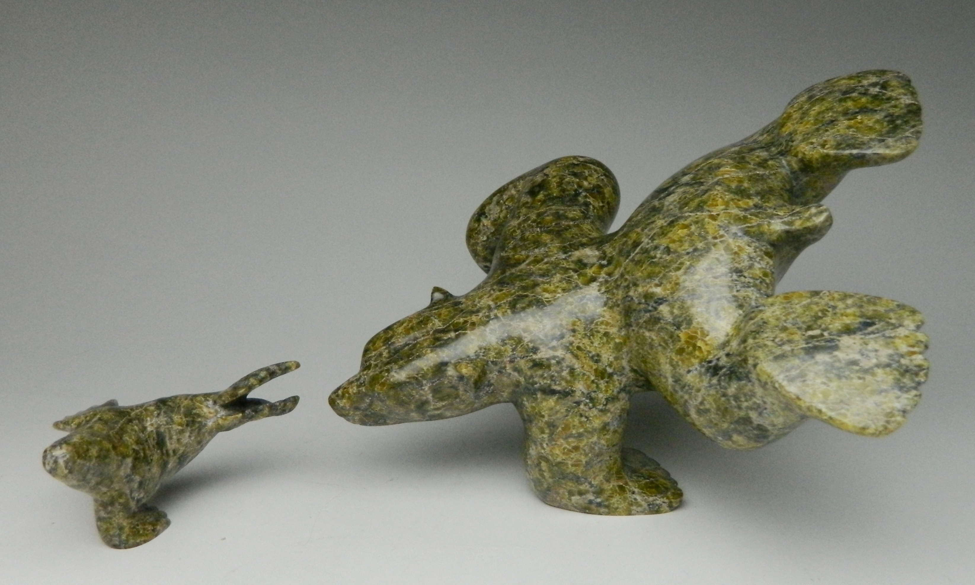 Appraisal: Kooyoo Peter Cape Dorset Swimming Polar Bear Chasing Seal- stone