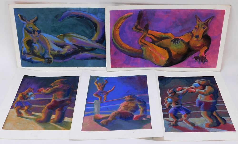 Appraisal: Boxing Kangaroo Pastel Drawings and Paintings United States th Century