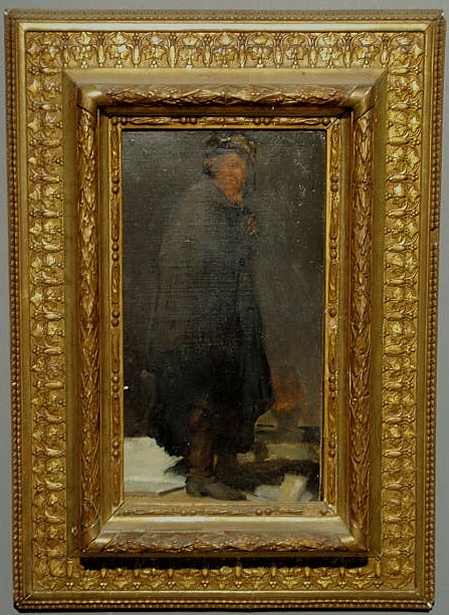 Appraisal: Oil on canvas portrait of a standing man in the