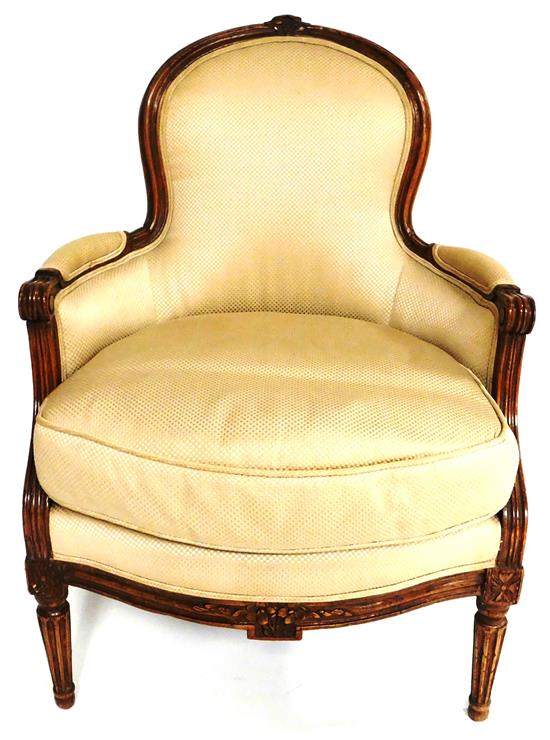 Appraisal: th C French style armchair molded frame carved top rail