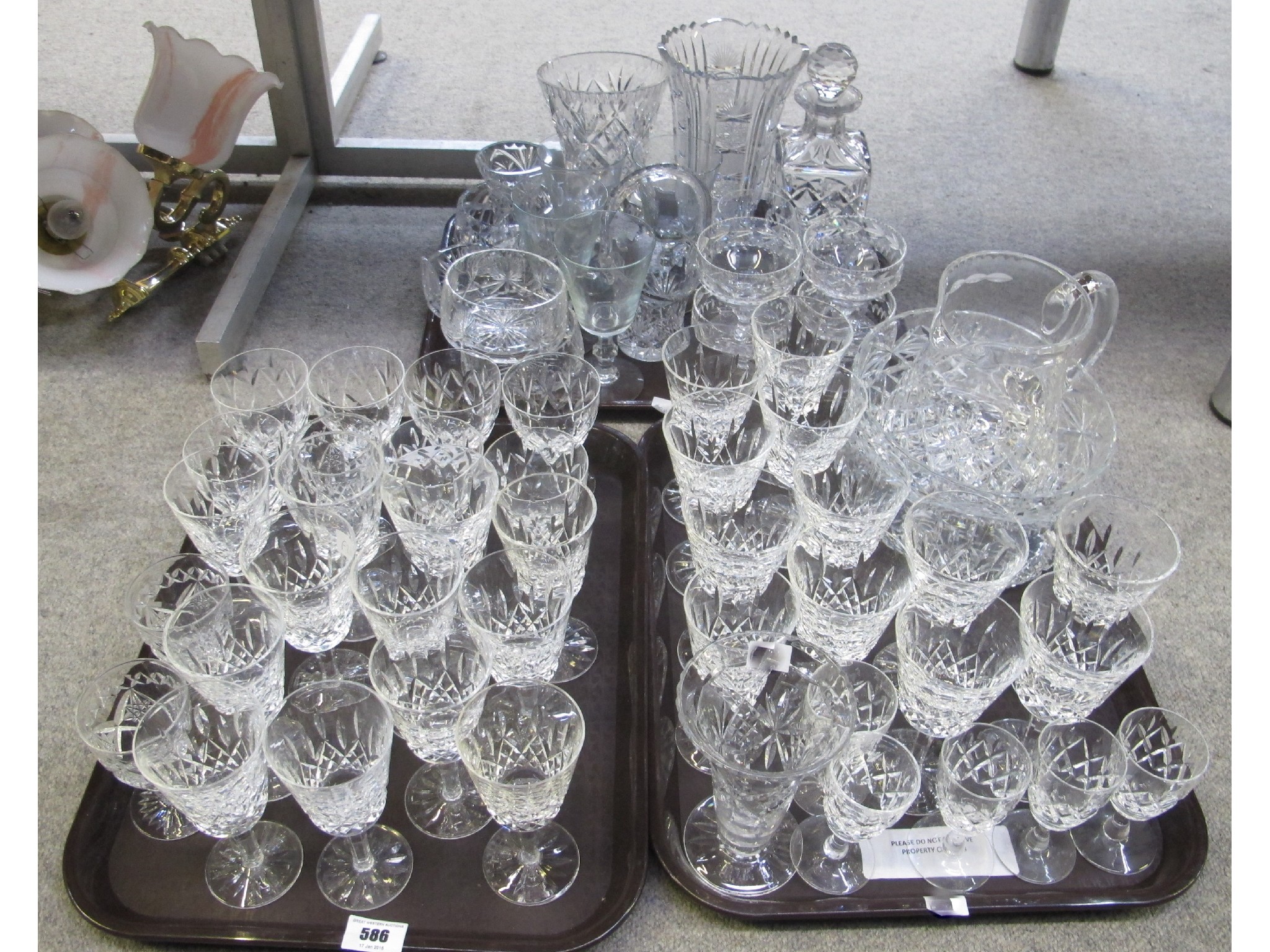 Appraisal: Three trays of crystal and cut glass stemware vases and