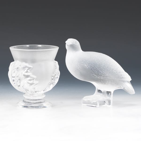 Appraisal: TWO LALIQUE FIGURINES Including a pheasant x and a vase