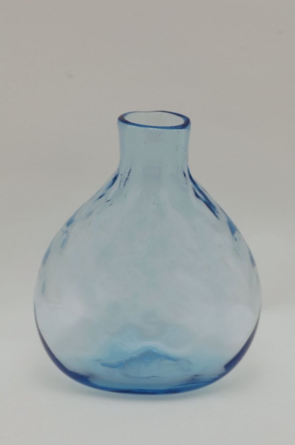 Appraisal: Blue glass bottle blown with light quilted design cut mouth