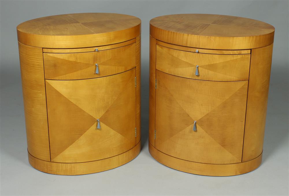 Appraisal: PAIR OF BAKER MODERNIST OVAL BEDSIDE CABINETS ESTATE OF TOM