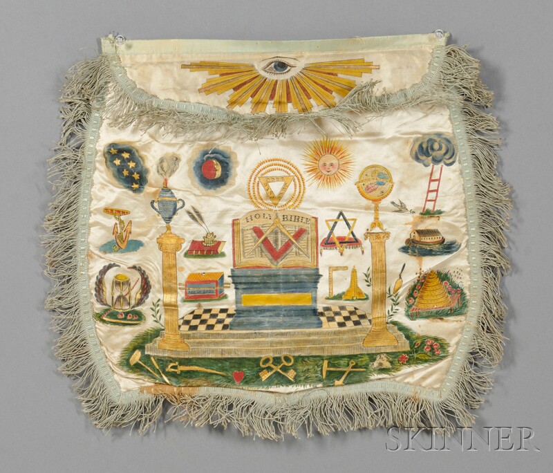 Appraisal: Hand-painted Silk Masonic Apron America late th early th century