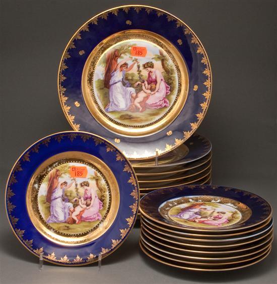 Appraisal: Nine Epiag Czechoslovakia painted transfer porcelain dinner plates and nine