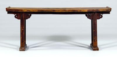 Appraisal: Chinese altar table hardwood with red finish mortise-and-tenon construction cloud