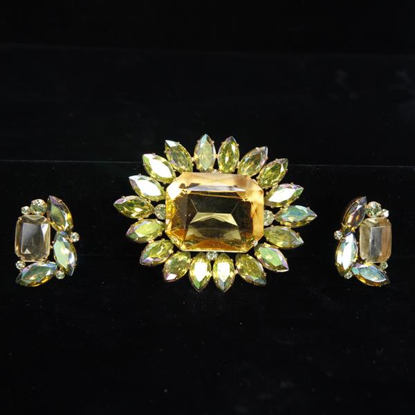 Appraisal: Alice Caviness citrine jeweled brooch and ear clip set H