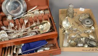 Appraisal: Tray lot of sterling silver jewelry and flatware along with