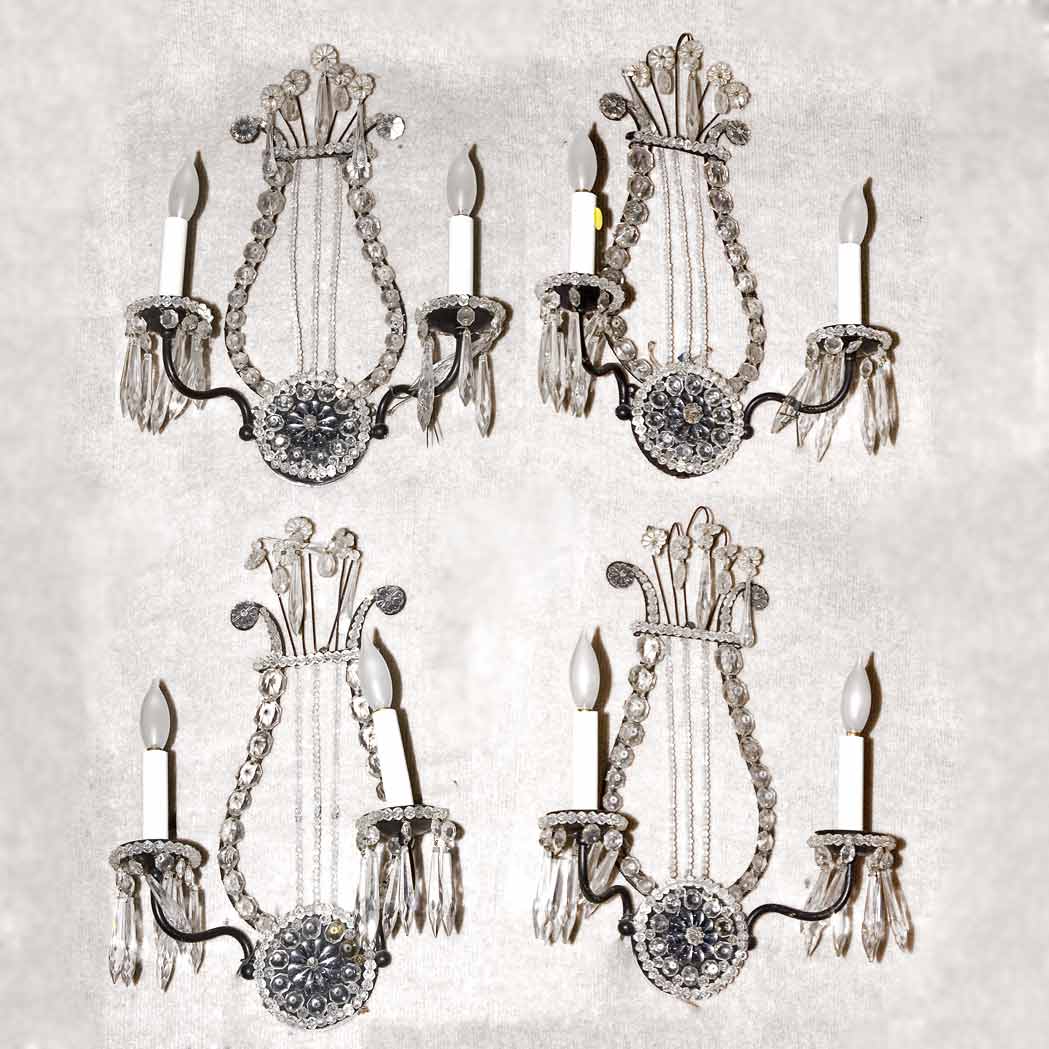 Appraisal: Set of Four Victorian Painted Metal and Glass Two-Light Sconces