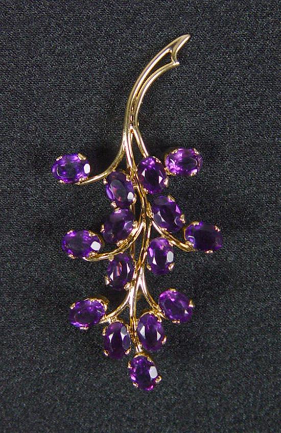 Appraisal: k Yellow Gold Amethyst Leaf Pin k yellow gold not