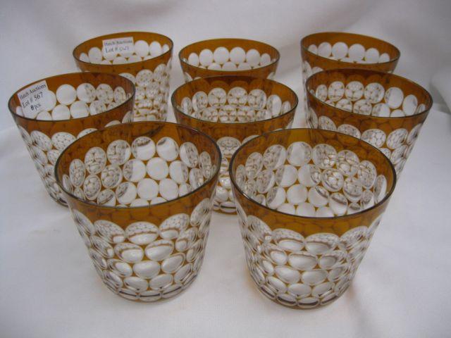 Appraisal: Set of Amber Cut-to-Clear Tumblers honeycomb design Bohemian excellent