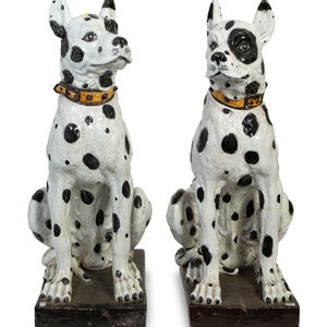 Appraisal: A Pair of Large Italian Glazed Terracotta Seated Dogs TH