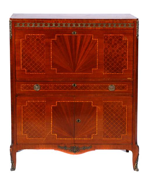 Appraisal: A Louis XV XVI transitional style parquetry secretaire abattant height