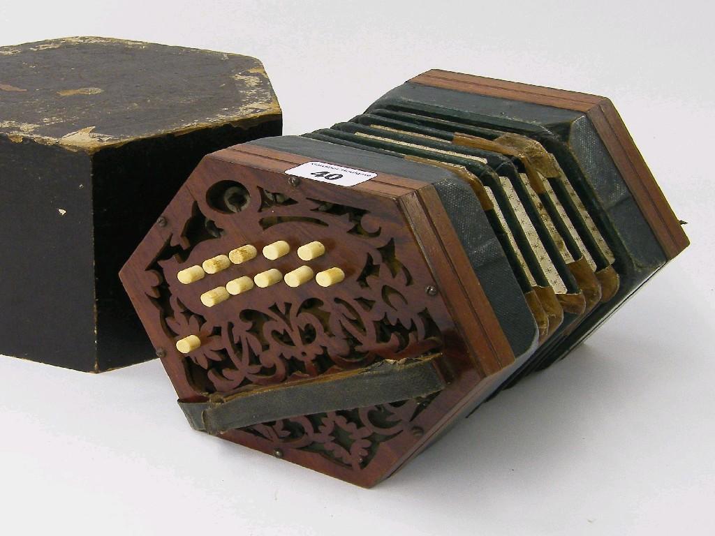 Appraisal: Anglo two row concertina with twenty-one bone buttons on pierced