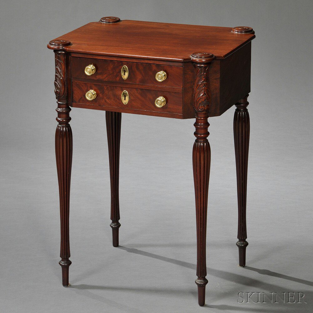 Appraisal: Federal Carved Mahogany and Mahogany Veneer Work Table possibly the