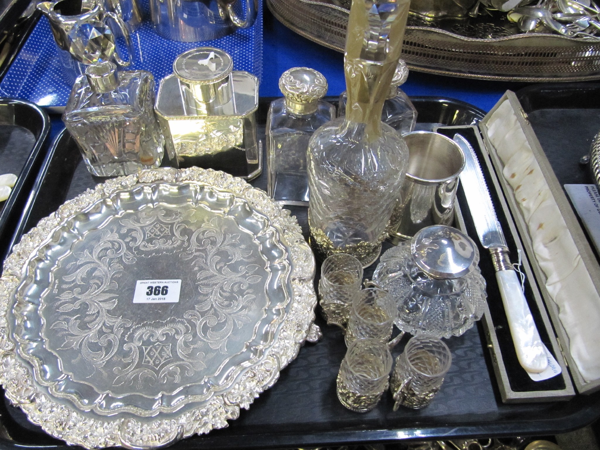 Appraisal: A tray lot of EP and glass - small salver