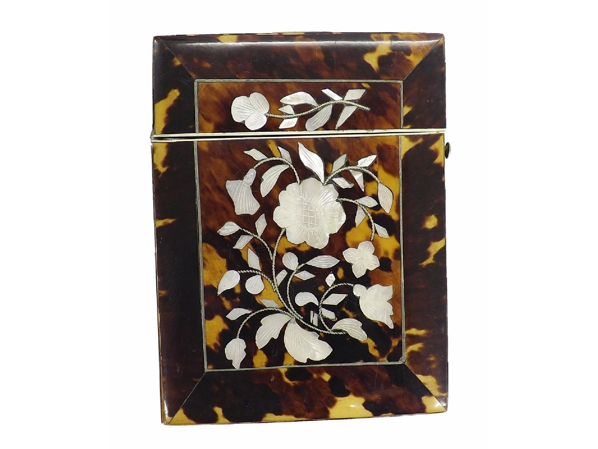 Appraisal: Attractive mother of pearl inlaid rectangular tortoiseshell card case decorated