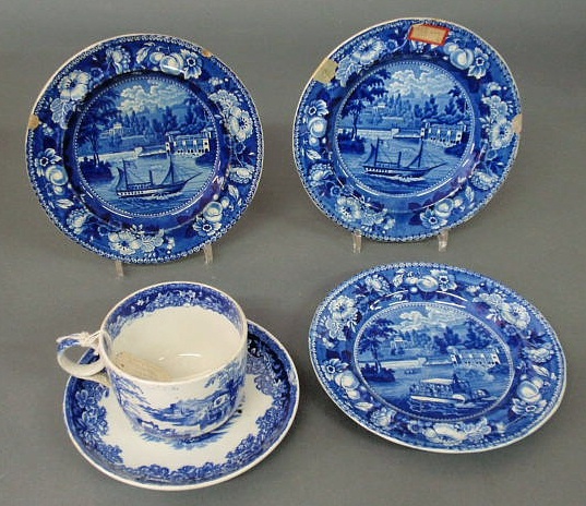 Appraisal: Three Historical Blue plates Water Works Philadelphia and a blue