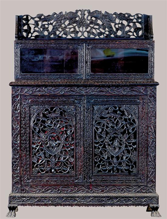 Appraisal: Burmese carved hardwood cabinet late th century rectangular top with