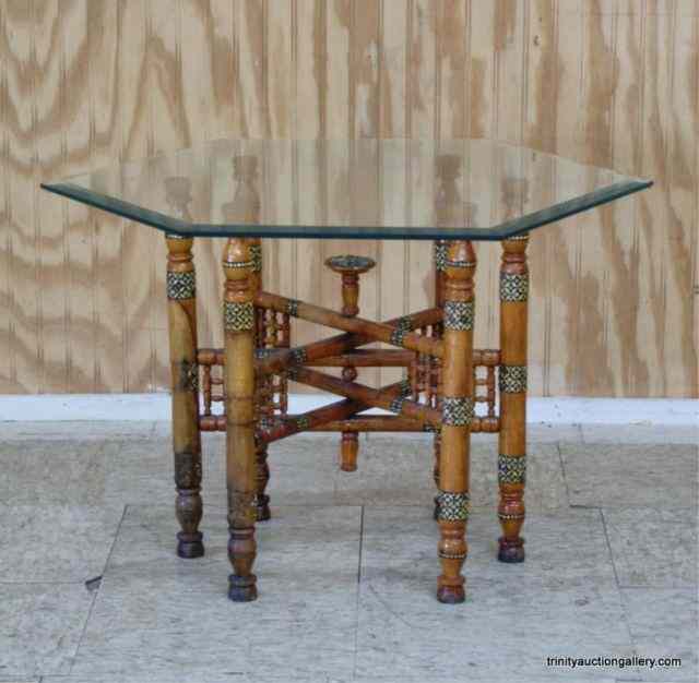 Appraisal: Mid Eastern Style Glass Top Side TableThis is a nice