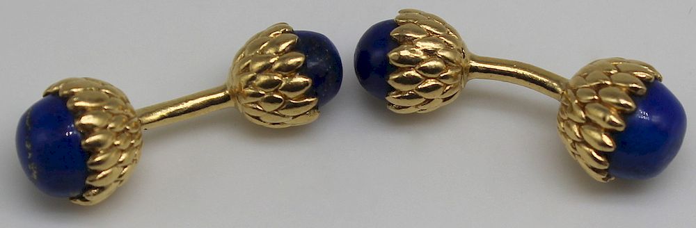 Appraisal: JEWELRY kt Gold and Lapis Acorn Cufflinks Pair of Schlumberger