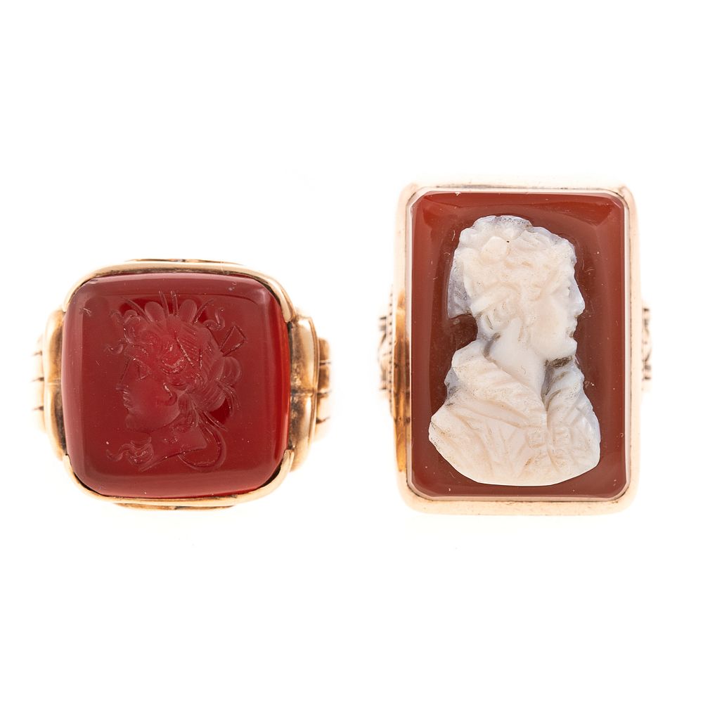 Appraisal: A Hardstone Cameo Ring An Intaglio Ring in Gold K