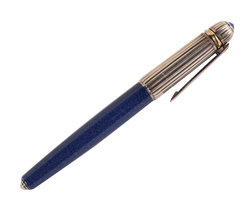 Appraisal: PASHA DE CARTIER PENwith blue enamel barrel karat yellow gold