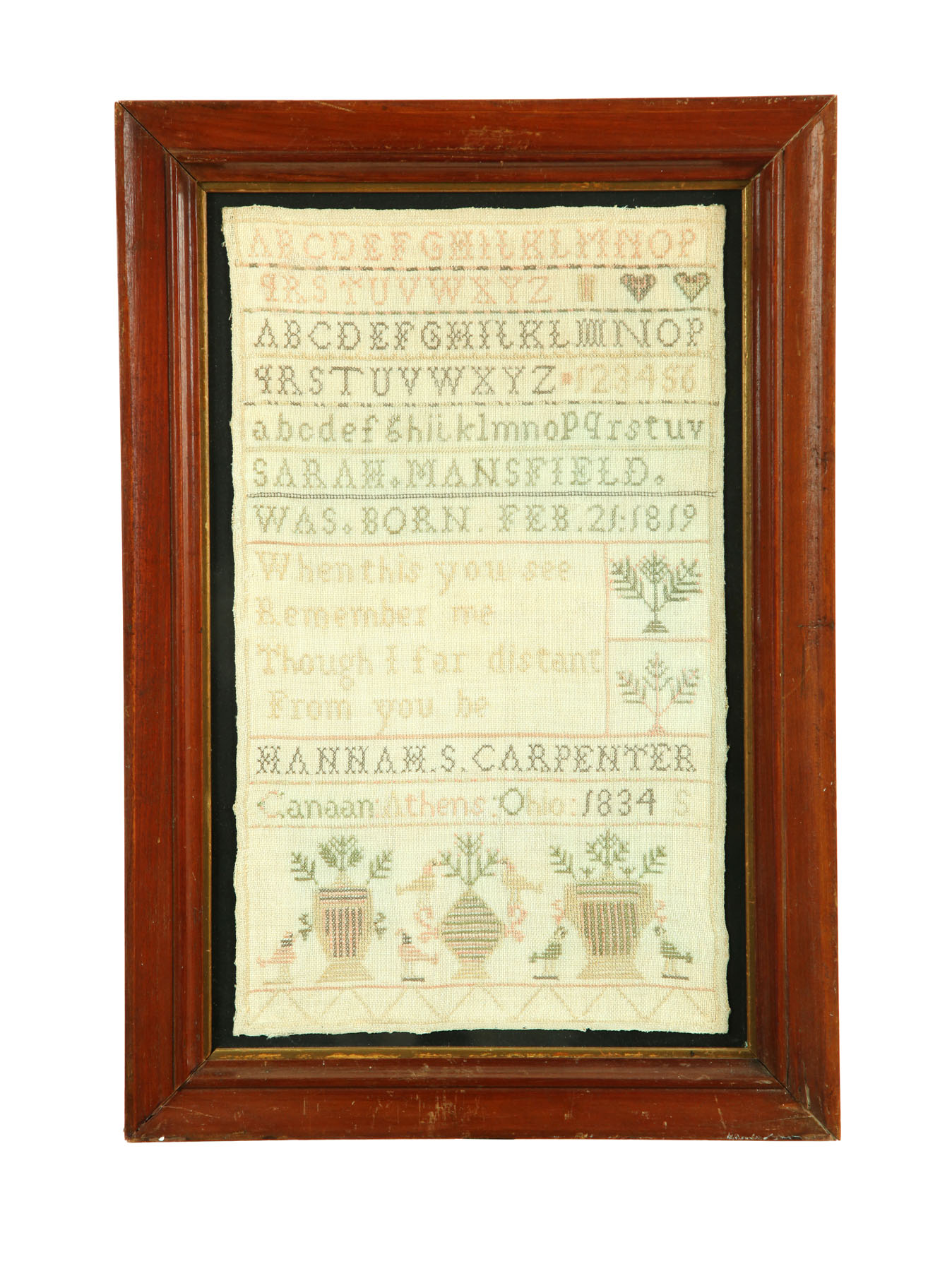 Appraisal: IMPORTANT OHIO SAMPLER Canaan Township Athens County silk on linen