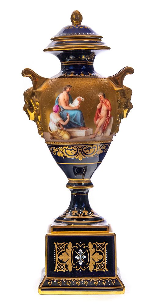 Appraisal: Royal Vienna Covered Urn Artist Signed C Heen Royal Vienna