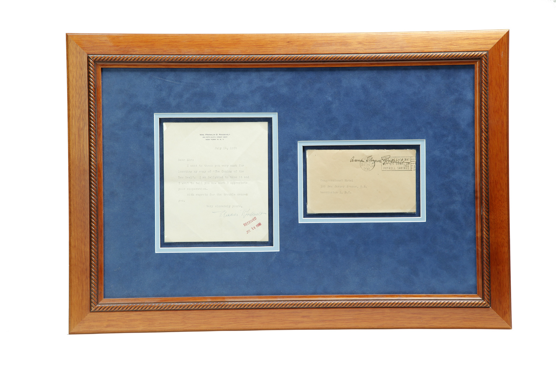 Appraisal: FRAMED LETTER AND ENVELOPE SIGNED BY ELEANOR ROOSEVELT American dated