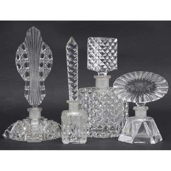 Appraisal: Four Cut Glass Art Deco Perfume Bottles x