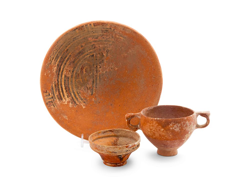 Appraisal: Three Ancient Terra Cotta Vessels Three Ancient Terra Cotta Vessels