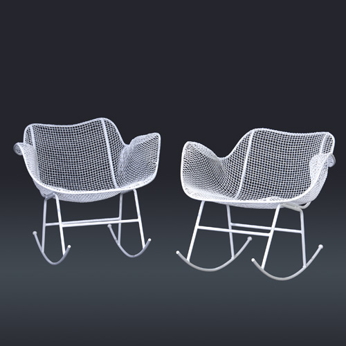 Appraisal: RUSSELL WOODARD Pair of white wire mesh rocking chairs x