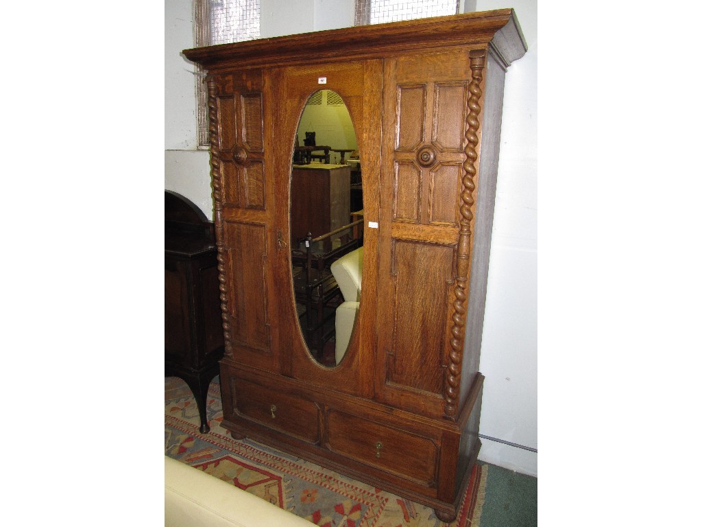 Appraisal: Oak mirror door wardrobe