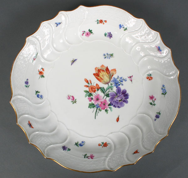 Appraisal: Meissen hand painted porcelain serving bowl florals and insects gilt