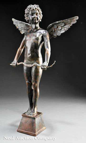 Appraisal: A Decorative Patinated Bronze Figure of Cupid standing and holding