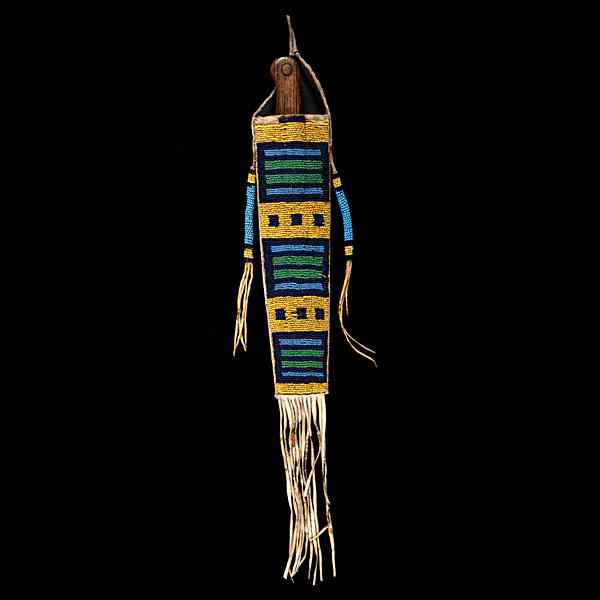 Appraisal: Cheyenne Beaded Hide Knife Sheath thread-sewn and beaded using colors