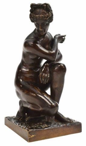 Appraisal: French Neoclassical patinated bronze sculpture Venus Accroupie Kneeling Crouching Venus