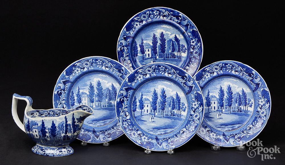 Appraisal: Four Historical blue Staffordshire plates etc Four Historical blue Staffordshire