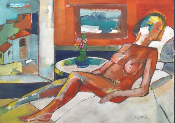 Appraisal: RENE COUTURIER FRENCH B x Reclining Nude Watercolor and gouache