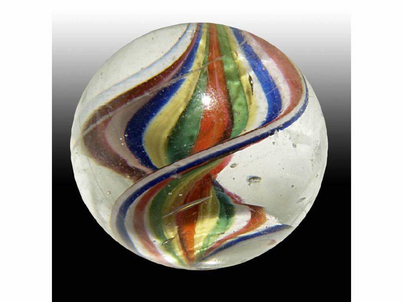 Appraisal: Single Ribbon Swirl Marble Description '' Red green yellow blue